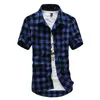 Men's Casual Shirts Navy T Shirt Mens Spring And Summer Fashion Sanding Plaid Buckle Lapel Short Sleeve Jacket Mock Neck Halter Top