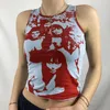 Women's Tanks Women Gothic Punk Sleeveless Crop Top Harajuku Hip Hop Ink Portrait Graphic Printing Slim Vest Summer Bodycon Shirts