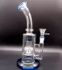 Blue Glass Water Bong Hookahs 14mm Smoking Oil Dab Rigs Shisha with Tire Percolator Accessories