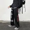 Calça feminina outono punk hippie perna larga feminina gótica harajuku streetwear anime street estilo shop gótico calças de impressão preta hip hop