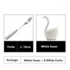 Dinnerware Sets Ceramic Swan Fork Spoon Stand Holder Fruit Forks Kitchen Set Cutlery Cake Dessert Snack Tableware