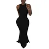 Повседневные платья y8042 Лето 2022 Сплошное цветное женское платье сексуальное без рукавов круглый шею ребристые рыбь