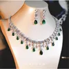Wisiorek naszyjniki zestawy biżuterii dla kobiet naszyjnik kolczyki igły stworzony zielony szmaragd wysokiej jakości ślub grzywny spadek T0137