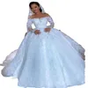 2023 abito da ballo abiti da sposa illusione al largo della spalla di lusso di lusso in Arabia paillettes plus size appliques perle di cristallo di cristallo fiori abiti da festa da sposa abiti per il matrimonio