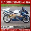 Fantas de tanques para Suzuki TL-1000 TL 1000 R 1000r Srad 1998 1999 2000 2001 2002 2003 Bodywork 162No.71 TL-1000R TL1000 R 98-03 TL1000R 98 99 00 01 02 03 FATORY AZUL