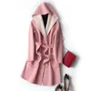 Women's Wool Women's & Blends Autumn And Winter Pure Coat Casual Hooded Cardigan Handmade Cashmere Double-Sided Jacket Women Both Sides