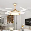 Fan Lamp Restaurant Invisible Blade Home Living Room Sovrum LED Golden Tak med fjärrkontroll 42/48 tum