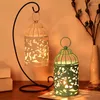 Candle Holders European Lantern Camping Decoration Iron Candlestick Holder Jars With Lid Home Gold Decor