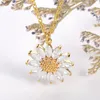 Edelstahl-Sonnenblumen-Anhänger-Halskette, 18 Karat echtes Gold vergoldet, Bling-Zirkon, klassischer Schmuck