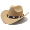 Boinas Sombrero de vaquero occidental para mujer Fieltro de lana Otoño Invierno Vintage Sombreros de ala ancha Sombreros de vaquera Hombres Estilo británico Jazz