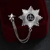 Brooches Double Chain Gold Silver Octagon Crown Party Star Lapel Pin Male Suit Link Men Brooch Tassel For Garment Accessies
