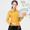 Ubranie etniczne 2022 Chińskie ulepszone bluzka Cheongsam w stylu narodowym Kobiety Kobiety z długim rękawem Qipao Top Service Hanfu koszule