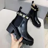 Elegant Crystal Belt Ankle Strap Women Boots Bottes Black Leather Ankle Boot Chunky Combat Booties Lug Soles Lady Party Dress Walking EU35-42