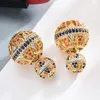 Stud Luxury Hollow Designer Renkli Zircon İki Yan Top Saplama Küpe Vintage Coşk Mücevherleri Kadın Parti Hediyesi ZK30 2210146154906