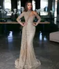Arabic Luxurious Mermaid Prom Dresses Beading High Neck Party Dresses Long Sleeves Lace Custom Made Evening Dress