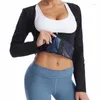 여자 셰이퍼 여성 사우나 땀복 체중 감량 허리 트레이너 슬리밍 셔츠 운동 탑 재킷 지퍼 긴 소매 바디 셰이퍼