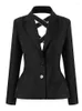 女性のスーツプリプンプ秋の女性コートファッションターンダウンカラーブラックホローボウ包帯ラインストーンスリムブレザージャッカーGF990
