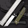 1Pcs R1023 Flipper Folding Knife D2 Satin Tanto Point Blade G10 Handle Ball Bearing Fast Open EDC Folder Knives Outdoor Tools
