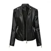 Women's Leather Lady Jacket Slim Windproof Faux Coat For Motorcycle Riding Solis Color