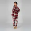 Kvinnors tvådelade byxor Seigurhry Kvinnors 2 -stycken Plaid tryckta kläder Casual Lantern långärmad slips framkörning toppar blyertsbyxor Set Tracksuit T221012