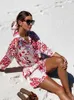 レディースの2ピースパンツ自由andボーホン2ピースセット女性は夏の女性の赤いボタン印刷されたシャツショーツスーツレディースヴィンテージビーチホリデースーツ2022 T221012