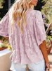 Kvinnors blusar Summer Women's Shirt Chiffon Casual Bell Sleeve Babydoll Lace Hollow Top Women Tops Blus