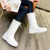 Womens Winter Fashion Knee High Snowing Boots Shearling Lining Shoes Slip On Genuine Leather Chunky Flat Platform Low Wedge Heel