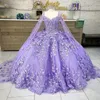 Mint lilac lavendelfjäril quinceanera klänningar med cape lace-up applikation prom sweet 16 klänning mexikansk vestidos de xv anos