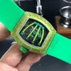 Business Leisure RM59-01 Automatisk mekanisk kolfiber Grön band Mill Watch Mens Watch Designer Vattentäta armbandsur Högkvalitet