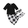 Completi di abbigliamento Set di t-shirt per bebè da neonata Set di magliette Girocollo a mezza manica Plaid Casual Outfit quotidiano 0-24 mesi