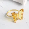 Cluster Rings Glass Crystal Butterfly For Women Girls Gold Color Cocktail Ring Adjustable Resizable Anel Anillos Mujer Jewelry