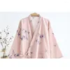 Kvinnors sömnkläder japansk stil kimono Loose Long For Woman Summer Par Cotton Cardigan Breattable Pyjamas Leisure Bathrobe