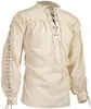 Koszulki męskie MENS Pełny pasek z długim rękawem Khaki Medieval Renesans Pirat Costume Lace Up Pai Shirt Men Size 5xl