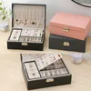 Jewelry Pouches Protable Travel PU Double Layers Box Display Organizer Earrings Rings Necklaces Storage Holder LXAE