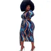 Casual Dresses Fashion Girls Spring Clothes Wave Stripe Print V-hals XXXXL Plus Size Women Dress