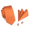 Bow Ties Hi-Tie Fashion Orange Solid Large Men's Tie Set Luxury Silk Wedding For Men Design Hanky ​​Cufflinks Quality Slips