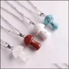 Pendant Necklaces Mini Mushroom Pendant Necklace Natural Stone Crystal Quartz Healing Energy For Women Gift Stainless Steel Chains Dr Dhu4Y
