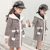 Coat Fall Winter girl en jacket fashion stitching plaid design girl's long coat girl kids 4 12 years old 221013