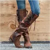 2023 Leather Cowboy Cowgirl Motorcycle Western Denim Boots cowgrils Thick Heel Embroidered Square head Rivet vintage thick heels Knight Boot