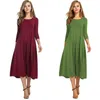 Dress European and American Autumn Round Neck Middle Sleeve Solid Color Casual Versatile