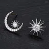 Boucles d'oreilles à clous pour femmes, couleur argent, étoile, lune, mode coréenne, cadeau de fête, bijoux, vente en gros, E6421, 2022