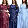 Sukienki eleganckie marokańskie kaftan formalne sukienki wieczorowe niebieskie koronkowe aplikacje liniowe arabskie muzułmańskie szałwii Specjalne okazje sukienki Długość podłogi