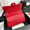 Caviar Lambskin Original Quality Women Shoulder Bags Purses Quilted Double Flap Medium Size 25cm Chain Lady Handbag Luxuries Desig269d