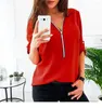 Blouses pour femmes fermeture éclair à manches longues Blouse femmes chemises Sexy col en V solide en mousseline de soie haut décontracté t-shirt hauts vêtements féminins grande taille