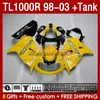 Tank Fairings pour Suzuki Srad TL-1000 TL 1000 R 1000R 98-03 Bodywork 162NO.12 jaune brillant TL1000 R TL1000R 98 99 00 01 02 03 TL-1000R 1998 1999 2000 2001 2002 2003 Fares