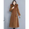 Women's Fur Hooded Collar Faux Coat Women Outwear Fake Jacket Winter Long Sheepskin Plus Size Thick Warm Overcoat