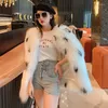 Women's Fur Streetwear Leopard Print Mid-Length Faxu Jacket Women 2022 Winter Coat High-Grade Black White Plush Furry Coats