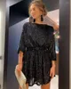 Casual Dresses Stylish Lady Glitter Sequined Dress 2022 Spring Women Long Sleeve Slash Neck Loose Sexig Festival Party Sparkly Mini