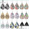 Bengelen Kroonluchter Design Print Flower Drop Oorbellen Faux Leather Dangle Earring Geometrische Verklaring Dog Claw Waterdrop Voor Vrouwen Lad Dhyna