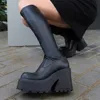 ブーツプラットフォーム本物の革の足首ブーツシューズファッションミッドカーフアンクル女性ブーツ女性冬のinsボタデュージャーサイズ3544 221014